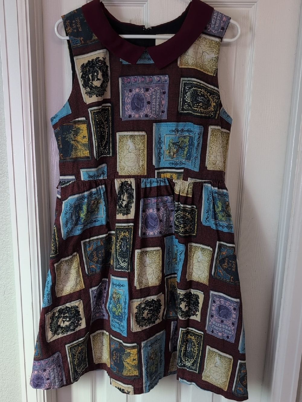 ModCloth Vintage 100% Cotton Burgundy Patchwork Print Dress - Picture 3 of 16